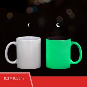 11oz Taza luminosa Sublimación Taza blanca en blanco Luz en la oscuridad Transferencia de calor Impresión AD Imagen DIY Amante Parejas Taza LLA534