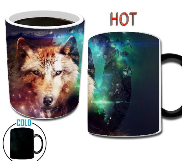 Tasses de loup magique de 11 oz à changement de couleur Creative Ceramic Café Masse cadeau Gift Tea Milk Cup mari Ami Birthday Gift Mugs