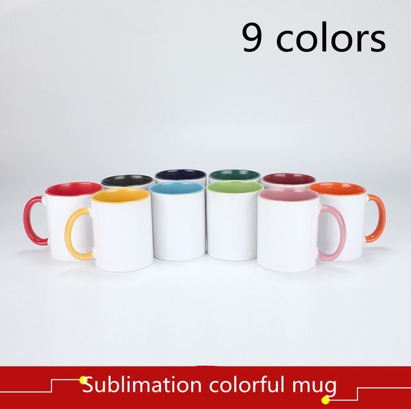 Taza de cerámica en blanco de sublimación de 11 oz con mango de pared interior colorido recubierto Superficie brillante Vaso Paredes de vidrio de colores Tazas de té de cacao de viaje térmico creativo