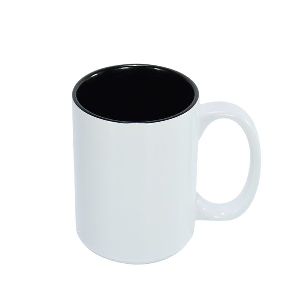 Tasse en céramique vierge de sublimation de 11 oz avec poignée ronde, revêtement de couleur intérieure, gobelet à surface brillante, parois en verre colorées, tasses à café et à thé thermiques de voyage