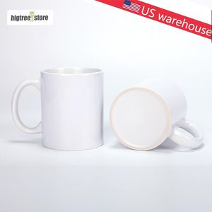 Almacén de EE. UU. Taza de cerámica de sublimación de 11 oz Taza de café con asa Vasos en blanco Personalidad Caja individual de bricolaje Transferencia térmica Taza de agua blanca Regalos de fiesta Vasos