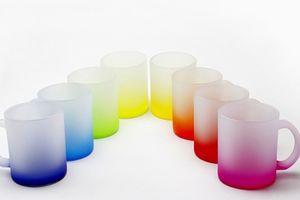 11oz Sublimation Clear Frosted Glass Beer Mokken Gradiëntkleur met Handvat Draagbare Soda Pop Koffie Melk Sap Sap Water Cups Transfer Warmte B1