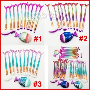 11pcs Brush Set Mermaid Pinceaux De Maquillage Fard À Paupières Poudre Contour Brush Kits Beauté Cosmétiques Outils Or Rose Pinceaux Fondation Pinceaux DHL