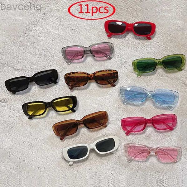 11pcs mode rétro petit cadre carré lunettes de soleil femmes vintage punk rectangle gros gelée couleurs lunettes de soleil nuances UV400 ldd240313