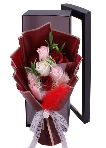 Bouquet de roses de savon créatives faites à la main, 11 pièces, boîte-cadeau, Simulation de fleurs décoratives, décoration de saint-valentin et d'anniversaire, 4211229