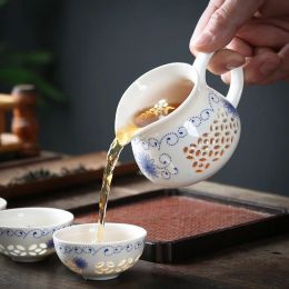 11pcs Honey Honeycomb Kung Fu Tea Set Blue and White Porcelaine Drinkware Ceramic Glass Teapup tassette Gaiwan Casse Fair
