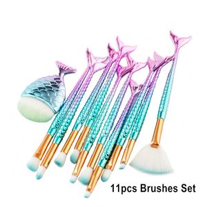 11pcs / lot des brosses de maquillage des yeux ensembles de Mermaid Highlighter Tech maquillage brosse Brocha de maquillaje par DHL