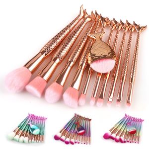 11 pièces ensemble de pinceaux de maquillage de sirène pinceaux de maquillage en queue de poisson colorés outils de beauté cosmétiques fond de teint