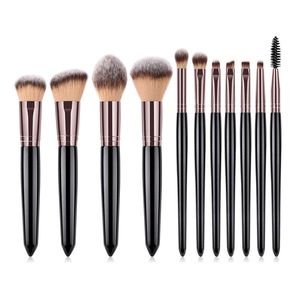 11 pièces/ensemble pinceaux de maquillage noir classique ensemble manche en bois Kit de pinceaux de maquillage scintillant fond de teint cils correcteur de sourcils pinceaux cosmétiques