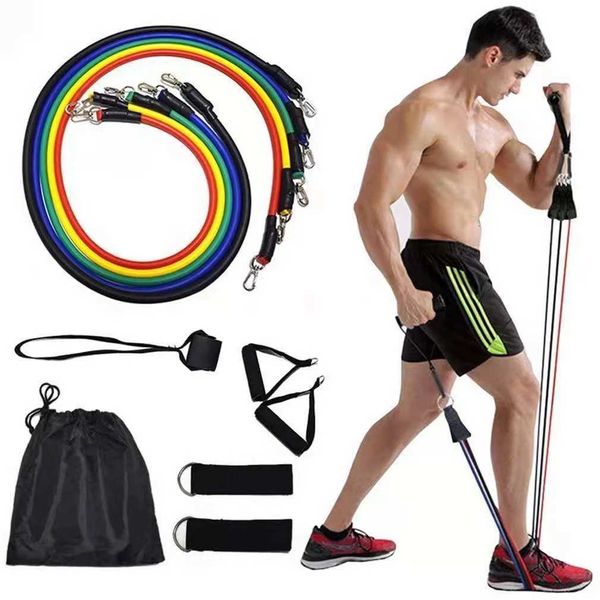 Juego de 11 Uds./bandas de resistencia para ejercicios, tubos para hacer ejercicio, gimnasio, Pilates, entrenamiento de Yoga, cuerda de tracción, equipo de construcción corporal H1026