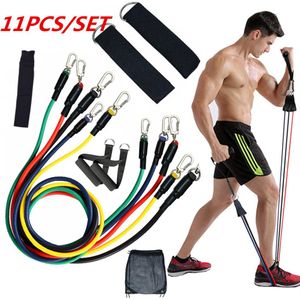11pcs / set exercices bandes de résistance tubes en latex pédale extrait corps maison gym fitness entraînement yoga élastique tirer corde Eq300G