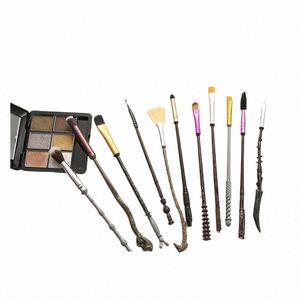 11 stks/set Harry Potter Toverstaf Make-Up Kwasten Set Wenkbrauw Oogschaduw Cosmetische Penselen Perkamentus Metalen Stok Make-Up Borstel Gereedschap b9PE #