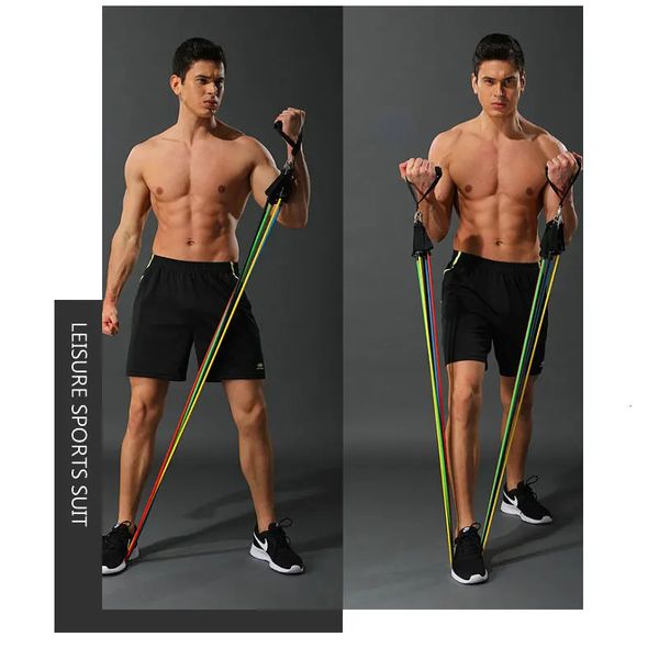 11pcs / set bandes de résistance de tubes en latex home gym musculation corde de traction yoga bande de tension équipement de fitness force musculaire 240226