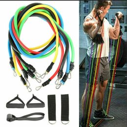 11 stks / set Pull Touw Fitness Oefeningen Resistance Bands Latex Buizen Pedaal Excerciser Body Training Workout Elastische Yoga Band FY7007