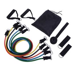 11 stks / set Pull Touw Resistance Bands Set Fitness Oefeningen Latex Buizen Pedaal Excerciser Body Training Yoga Gym Workout Apparatuur H1026