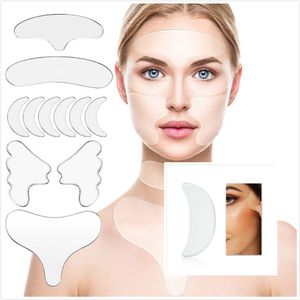 11pcs / set autocollant réutilisable en silicone pour l'élimination des rides du visage, du front, du cou et des yeux, tampon anti-vieillissement de la peau, patch de soins gratuit DHLJ017