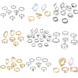11 unids/set Vintage mujeres serpiente estética flor anillos conjunto negro cristal moda fiesta anillo para dedo boda joyería