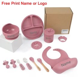 11 pièces ensembles d'alimentation en Silicone pour bébé nom personnalisé vaisselle pour enfants ventouse assiettes bol tasses 240131