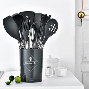 Ustensiles de cuisine antiadhésifs en Silicone, ustensiles de cuisine, spatule louche batteurs d'œufs pelle cuillère à soupe ensemble d'ustensiles de cuisine 11 pièces