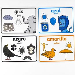 11pcs Spaans/Engelse kleur kleuterschool flash -kaarten categorieën kinderen leren baby vroege educatie kleuterschool speelgoed voor kinderen 240423