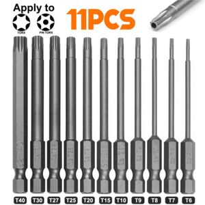 11pcs Torx schroevendraaier bit ingesteld 6,25 mm hex schenk beveiliging magnetische kop T7/T8/T9/T10/T15/T20/T25/T27/T30/T40 75 mm extra lang