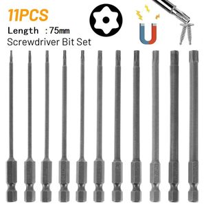 11 PPCS Torx Destornillador Bit Bit Head Magnetic Head 75 mm Extra Long Electric Tools Tools-T40