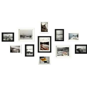 11 pièces en bois Multi cadre Photo cadres Photo tenture murale Collage noir blanc ensemble CH0032