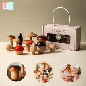 11PCS Houten Paddestoel Bouwsteen Montessori Baby Greep DIY Creatief Speelgoed Kamer Decoratie 240110