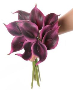 11PCSLOT CALLA LILY Purple Dark Purple Bridal Wedding Head Lataex Real Touch Flower Bouquets Pack de 112749891