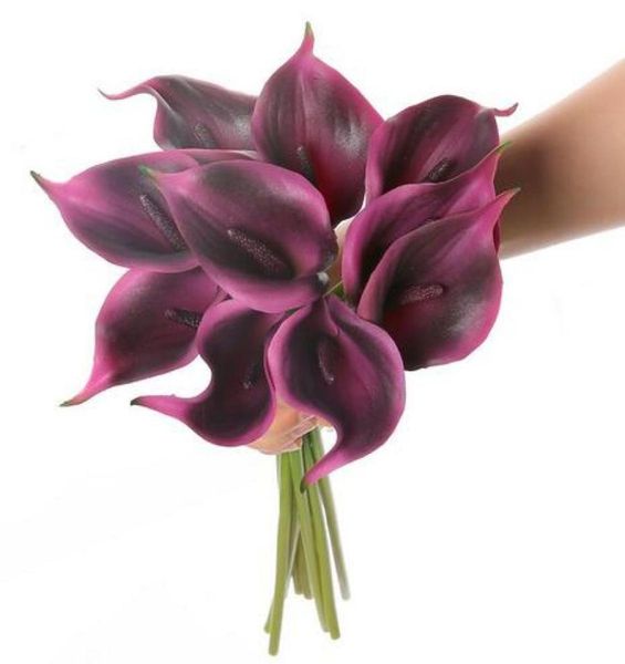 11PCSLOT CALLA LILY Purple Dark Purple Bridal Wedding Head Lataex Real Touch Flower Bouquets Pack de 115386125