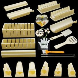 11 pièces ensemble coeur rond carré Sushi outils moule à riz japonais boule gâteau moule fabricant brosse 50 pièces gants 240304