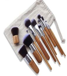 11pcSset Natural Bamboo Professional Makeup Brushes Set Foundation Foundation Brush Brush Tool Cosmetic Kits Makeup Set Brusher2242084
