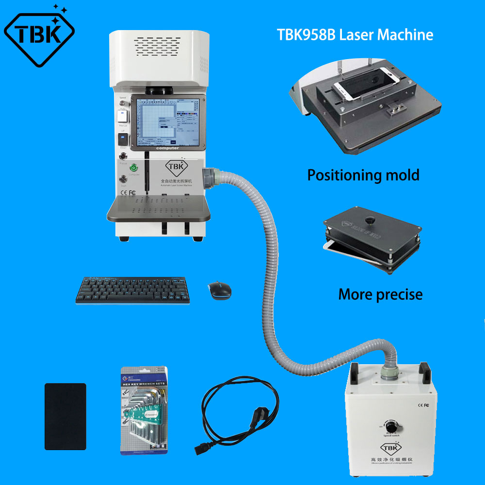 Crack vitre arrière séparant 11Pro Max X XR 8G TBK-958B Machine de séparation laser à fibre ensemble complet avec extracteur de fumée de boîte et moules