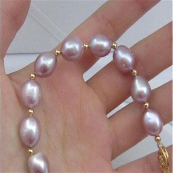 11x10MM NATUREL MER DU SUD VÉRITABLE BRACELET DE PERLES violettes FERMOIR EN OR 14K170x