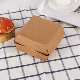 Boîte à lunch burger 11x10x6cm Boîte en papier Kraft Boîte à plats jetable Boîte à emporter Boîte à gâteau alimentaire occidental 50 / 100SETS