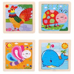 11x11cm Baby Montessori Toys 3d houten puzzels cartoon dierenverkeer puzzel puzzel vroeg leren educatief speelgoed voor kinderen cadeau