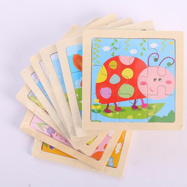 Rompecabezas de madera para niños de 11X11CM, vehículo de juguete, rompecabezas de animales, juguetes Tangram de tráfico de dibujos animados, juguetes educativos, rompecabezas para niños, regalos