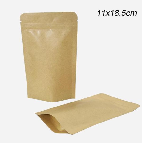 11x185cm Brown Kraft Paper Stand Up Package Bag 100pcslot Zip lock Package Mylar Doypack Zipper Zip Lock Aliments séchés Snack Packin1791241