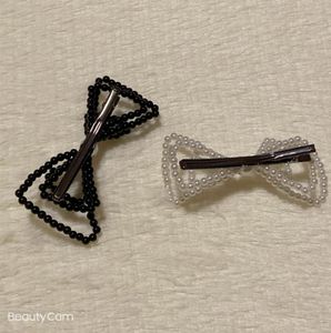 11x45cm Zwart -wit klassieke handgemaakte Pearl Bow Press Clips Haarspeld zijclip voor dames favoriete hoofdtooi sieraden Accessorie5728311