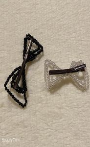 11x45cm Zwart -wit klassieke handgemaakte Pearl Bow Press Clips Haarspeld zijclip voor dames favoriete hoofdtooi sieraden Accessorie9028502