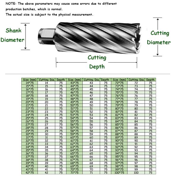 12-100 mmx75 mm de largo TCT anular Cutter Tungsten Core Broad