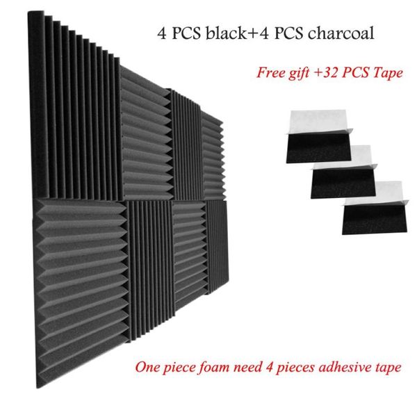 Espuma acústica de cuña de 12 '' 12 '' 1 '' pulgadas con cinta adhesiva 8 paneles insonorizados 2665