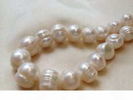 12-13mm blanc cultivé des perles d'eau douce rondes perles de pomme de terre avec cercles naturels 15 pouces
