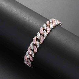 12 / 15mm Micro Pave Kleurrijke Roze Witte Crystal Cubaanse Link Ketting Anklet Armbanden voor Kinderen Mannen 25 cm Hip Hop Jewlry Drop