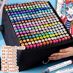 12-168 Colores Markers Borstel Pennen Set Schilderij Tekening Manga Markeerstift School Art Supplies Voor Kunstenaar Koreaanse Briefpapier 231227