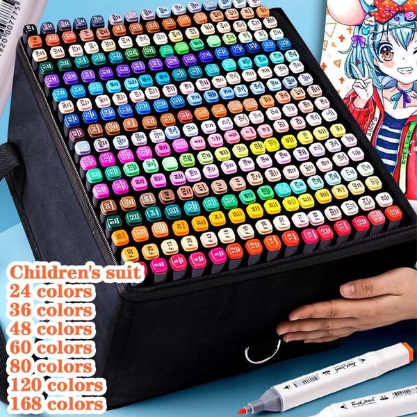 12-168 Colores marqueurs pinceau stylos ensemble peinture dessin Manga surligneur école Art fournitures pour artiste coréen papeterie 231227