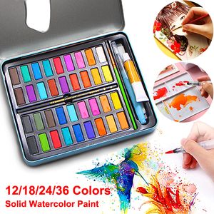 18/12/24/36 Couleur professionnelle de peinture aquarelle solide Ensemble pour les enfants Dessin Box Box set Pigment Painting Art Supplies