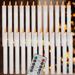 12/18 / 24pcs Cire LED Cougies à cône sans flamme avec minuterie à distance 10,6 pouces Candlesticks 3D Fenêtre de flamme scintille 240417