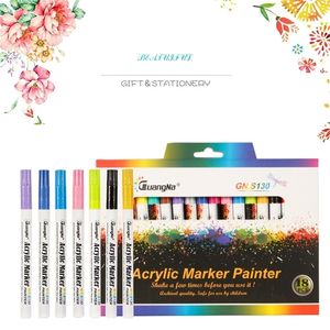 12/18 Couleurs 0.7mm Peinture Acrylique Marqueur Stylo Art Marqueur Stylo pour Céramique Rock Verre Porcelaine Tasse Bois Tissu Toile Peinture 210226