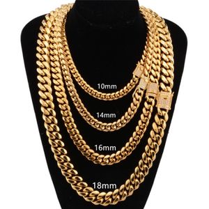 12-18 mm de ancho Acero inoxidable Cadenas cubanas de Miami Collares CZ Zircon Caja Cerradura Gran cadena de oro pesada para hombres Hip Hop Rock Jewelry318K